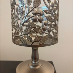Silver Botanical Candle Holder with Intricate Accents